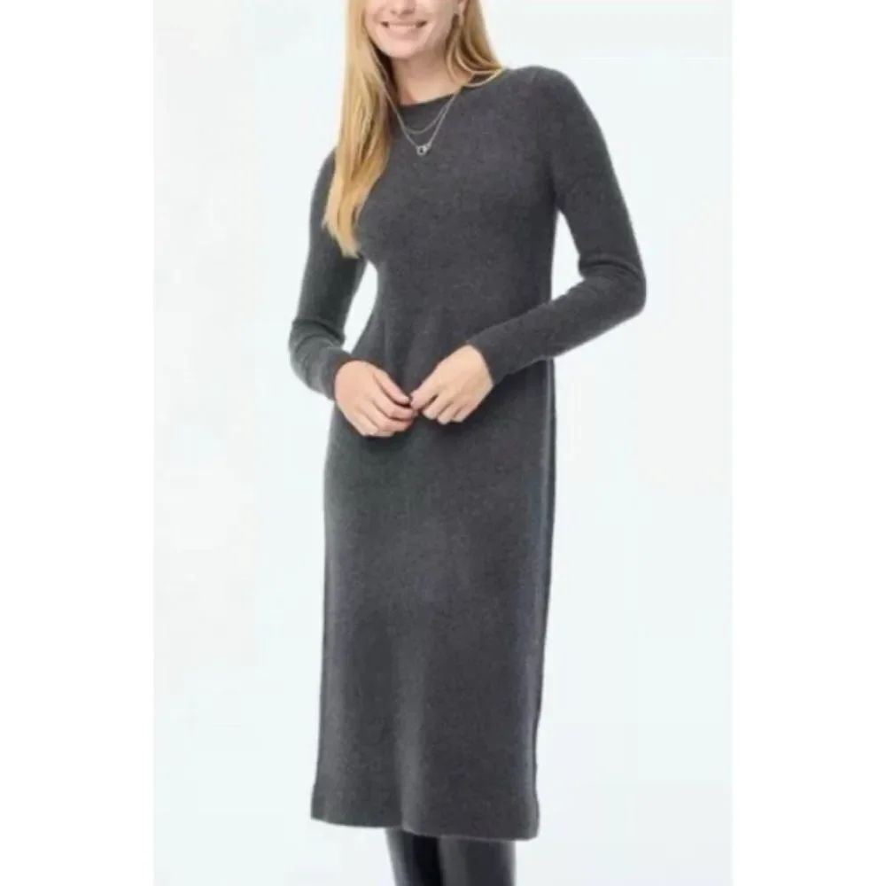 Charter Club Cashmere Charcoal Gray Long-Sleeve Knit Maxi Dress Size L ~ NWOT